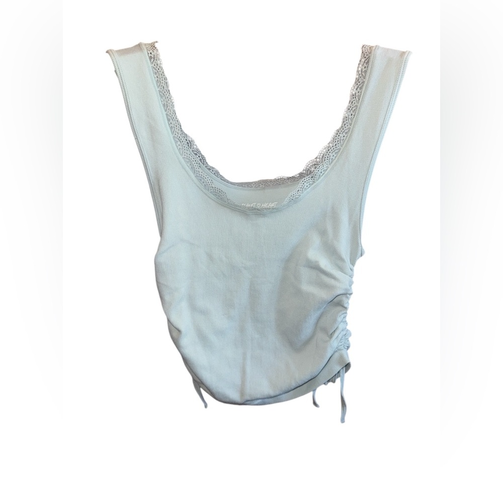 Planet Heart Lace-Trim Ribbed Tank Top - Light Blue NWT Ties on the Sides NEW